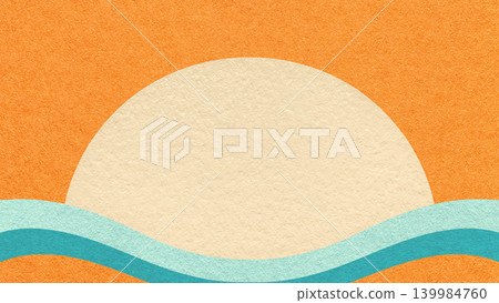 Orange textured paper background with light cream semicircle for copy space and turquoise, aqua waves for banner, presentation Orange textured paper background with light cream semicircle for copy space and turquoise, aqua waves for banner, presentation 139984760