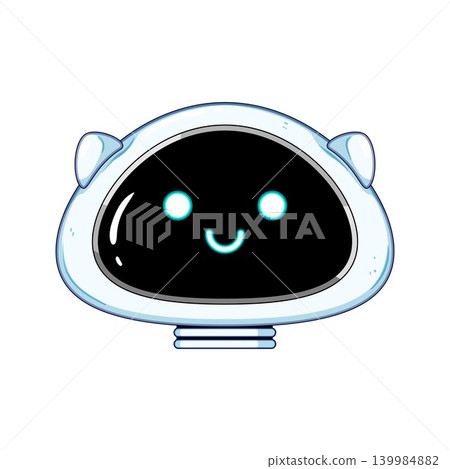 Friendly robot head smiling with glowing blue eyes 139984882