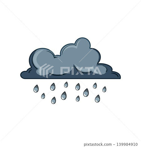 Cartoon grey cloud raining water droplets Cartoon grey cloud raining water droplets 139984910