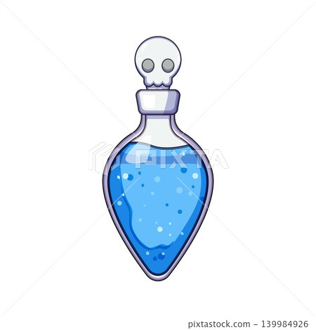 Poison potion bottle with skull stopper and blue liquid Poison potion bottle with skull stopper and blue liquid 139984926