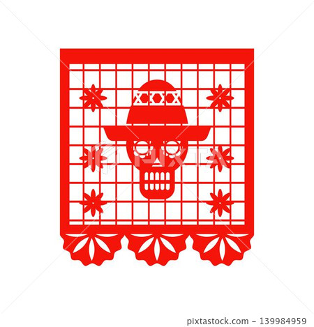 Papel picado skull wearing sombrero decoration Papel picado skull wearing sombrero decoration 139984959