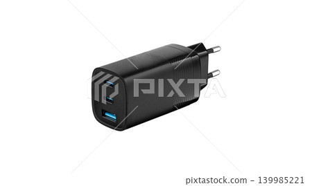 Modern Black 3-Port USB Wall Charger Isolated on White Modern Black 3-Port USB Wall Charger Isolated on White 139985221