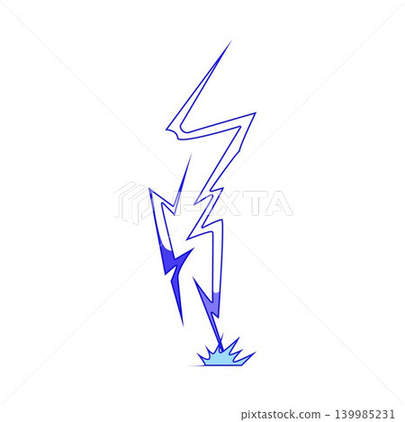 Blue lightning bolt striking ground with impact Blue lightning bolt striking ground with impact 139985231
