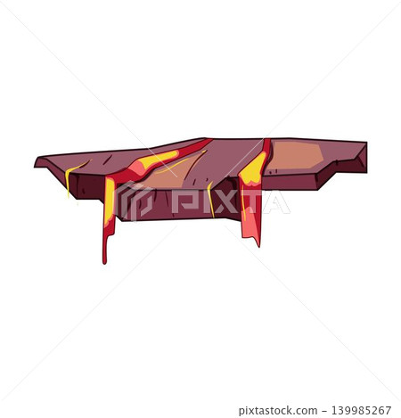 Volcanic rock platform with flowing molten lava 139985267
