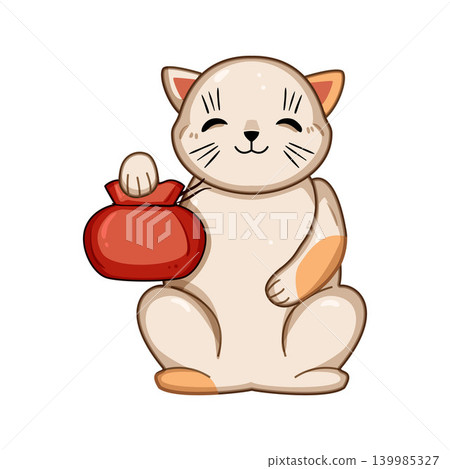 Lucky cat illustration holding money bag bringing fortune Lucky cat illustration holding money bag bringing fortune 139985327