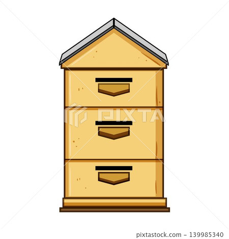 Wooden beehive structure representing beekeeping and honey production Wooden beehive structure representing beekeeping and honey production 139985340