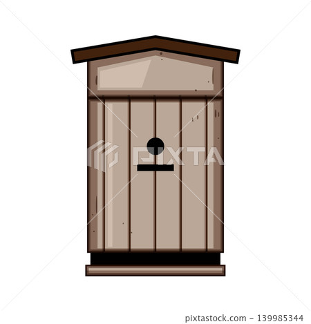 Wooden outdoor toilet structure with simple sign Wooden outdoor toilet structure with simple sign 139985344