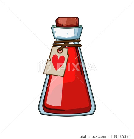 Health potion bottle with heart tag illustration Health potion bottle with heart tag illustration 139985351