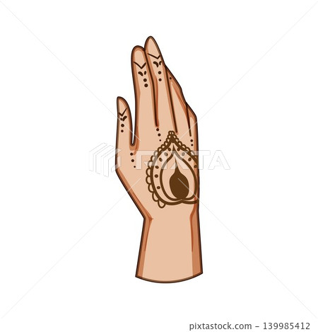 Hand with traditional mehndi ritual body art design Hand with traditional mehndi ritual body art design 139985412