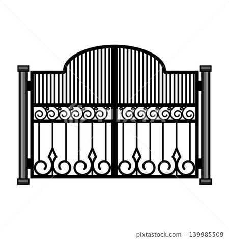 Ornate iron gate protecting private property entrance Ornate iron gate protecting private property entrance 139985509