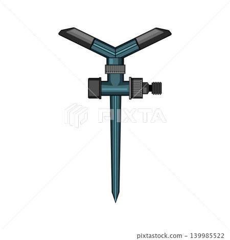 Garden spike sprinkler irrigating lawn concept Garden spike sprinkler irrigating lawn concept 139985522