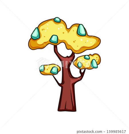 Fantasy cartoon tree with glowing gems Fantasy cartoon tree with glowing gems 139985617