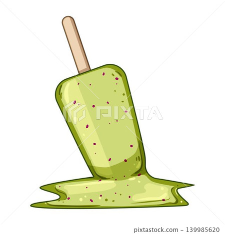 Green ice pop melting on a warm day Green ice pop melting on a warm day 139985620