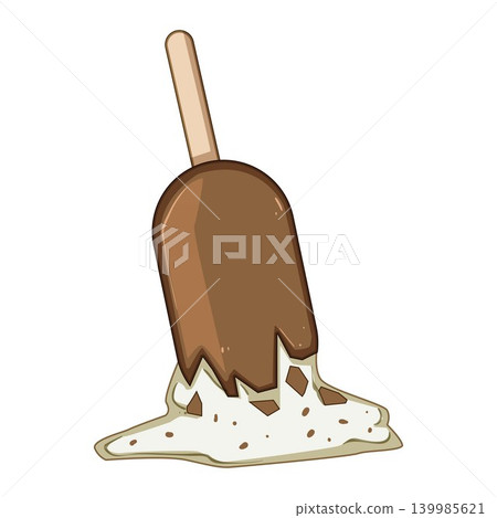 Melting chocolate vanilla ice cream bar fallen on ground Melting chocolate vanilla ice cream bar fallen on ground 139985621