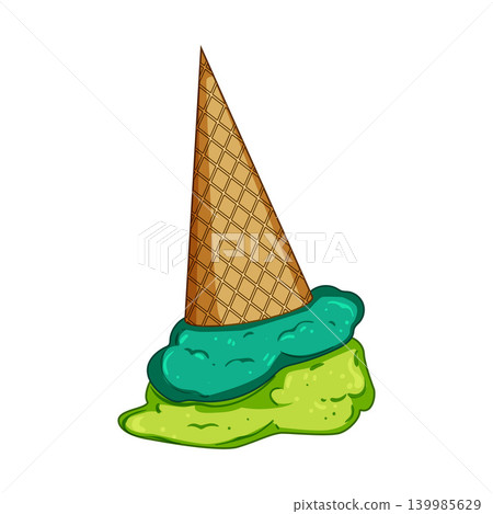Fallen ice cream cone melting on ground 139985629