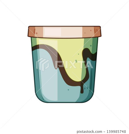 Ice cream container with chocolate swirl for refreshing dessert Ice cream container with chocolate swirl for refreshing dessert 139985748