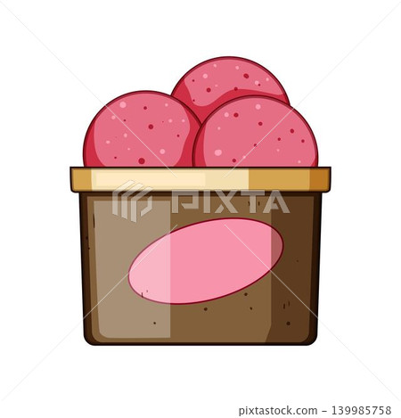 Pink ice cream scoops in takeaway container Pink ice cream scoops in takeaway container 139985758