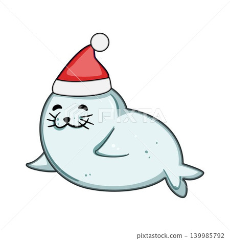 Cute smiling seal wearing festive santa hat Cute smiling seal wearing festive santa hat 139985792