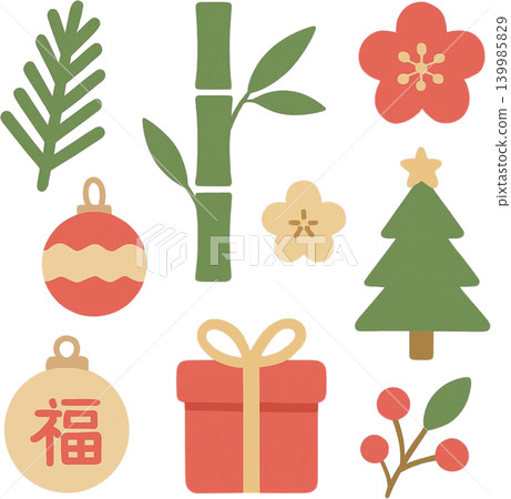 Seasonal icon illustration material - Christmas - New Year's - Japan Seasonal icon illustration material - Christmas - New Year's - Japan 139985829