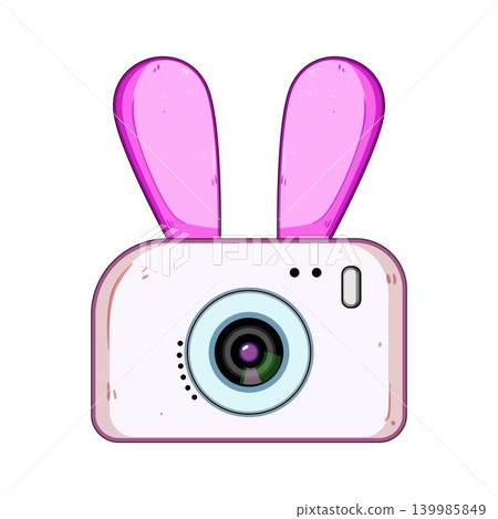 Cute cartoon toy camera with pink bunny ears Cute cartoon toy camera with pink bunny ears 139985849