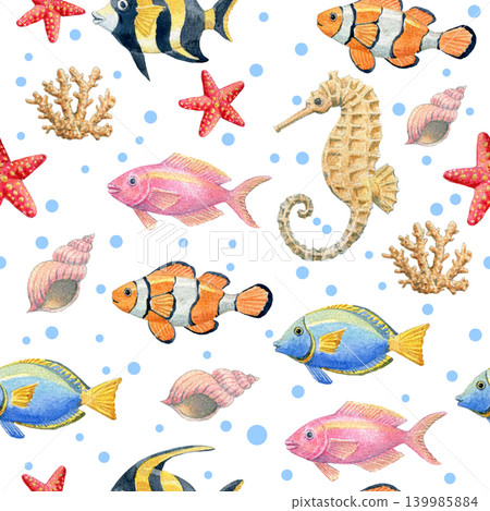 Watercolor Under the Sea Seamless Pattern Watercolor Under the Sea Seamless Pattern 139985884