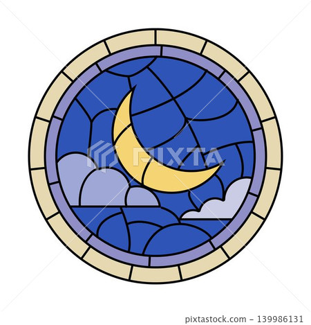 Stained glass night sky with crescent moon Stained glass night sky with crescent moon 139986131
