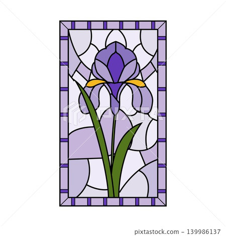 Stained glass iris flower art deco design Stained glass iris flower art deco design 139986137
