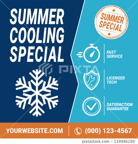 HVAC Summer Cooling Special Social Media Post Template for AC Service Contractor Marketing 139986280