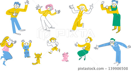 A set depicting people who find joy in craftsmanship, showing them spreading their arms wide and opening up new possibilities. A set depicting people who find joy in craftsmanship, showing them spreading their arms wide and opening up new possibilities. 139986508