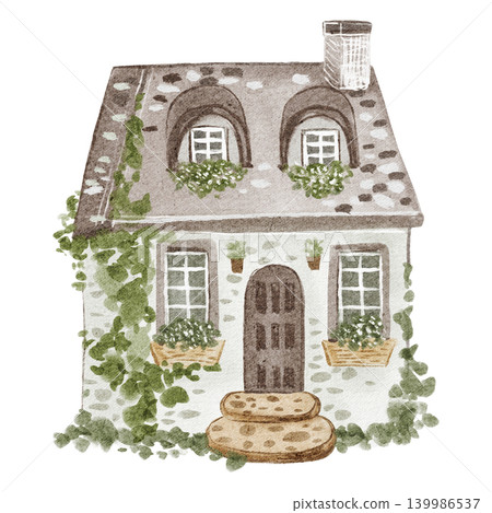 French House Illustration Watercolor Hand Painted French House Illustration Watercolor Hand Painted 139986537