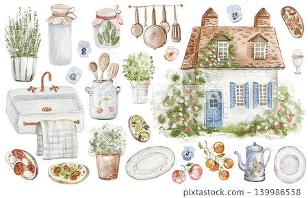 Kitchen Clipart Watercolor Hand Painted Kitchen Clipart Watercolor Hand Painted 139986538