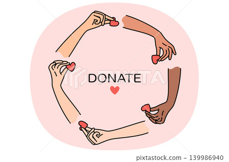 Donate from people holding hearts in hands, metaphor for donating money to charitable foundation Donate from people holding hearts in hands, metaphor for donating money to charitable foundation 139986940