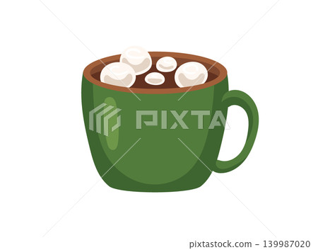 Hot chocolate mug flat vector illustration isolated on white background, cozy winter drink with marshmallows for Christmas and holiday design Hot chocolate mug flat vector illustration isolated on white background, cozy winter drink with marshmallows for Christmas and holiday design 139987020