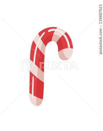 Christmas candy cane flat vector illustration isolated on white background, festive peppermint sweet decoration for holiday and New Year design Christmas candy cane flat vector illustration isolated on white background, festive peppermint sweet decoration for holiday and New Year design 139987023