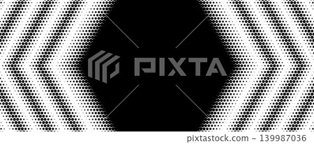 Halftone arrow template with hexagonal dot pattern and central space for text. Dynamic gradient background with geometric chevron elements and modern tech aesthetic. Halftone arrow template with hexagonal dot pattern and central space for text. Dynamic gradient background with geometric chevron elements and modern tech aesthetic. 139987036