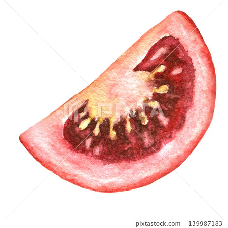 Tomato slice watercolor vegetable illustration for recipe cards, menu designs, food packaging, harvest themes and seasonal kitchen projects. hand painted art Tomato slice watercolor vegetable illustration for recipe cards, menu designs, food packaging, harvest themes and seasonal kitchen projects. hand painted art 139987183