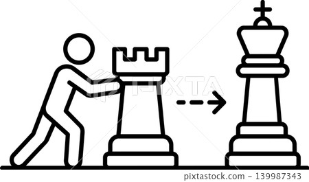 Minimalist stick figure moving rook towards king for castling strategy line art Minimalist stick figure moving rook towards king for castling strategy line art 139987343