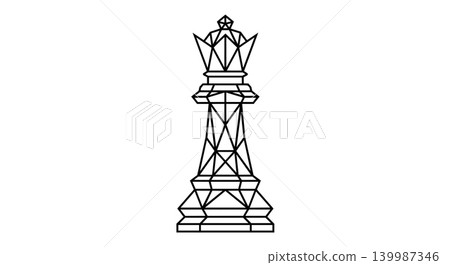 Geometric wireframe chess queen piece low poly line art illustration Geometric wireframe chess queen piece low poly line art illustration 139987346