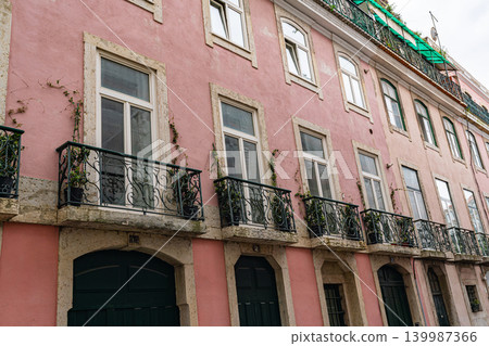 Pink Facade With Balcony And Windows In Lisbon Architecture Pink Facade With Balcony And Windows In Lisbon Architecture 139987366