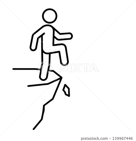 Minimalist stick figure stepping off a cliff edge line art illustration Minimalist stick figure stepping off a cliff edge line art illustration 139987446