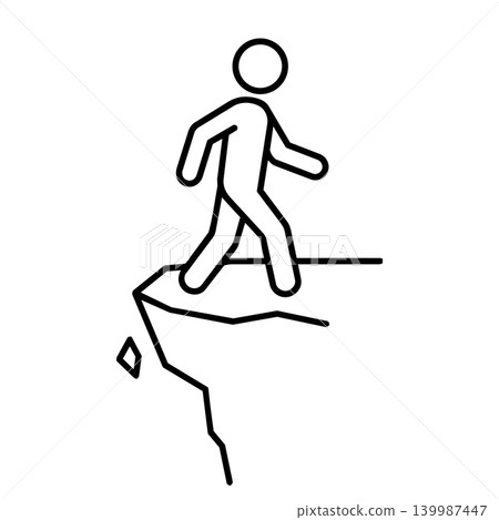 Minimalist stick figure walking to a cliff edge line art illustration 139987447