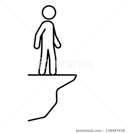 Minimalist stick figure standing on a cliff edge line art illustration Minimalist stick figure standing on a cliff edge line art illustration 139987456