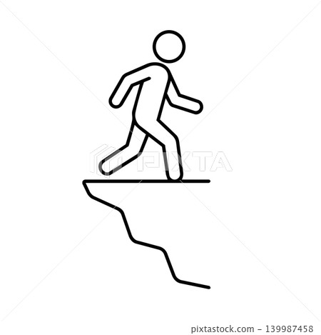 Minimalist stick figure running towards a cliff edge line art illustration Minimalist stick figure running towards a cliff edge line art illustration 139987458