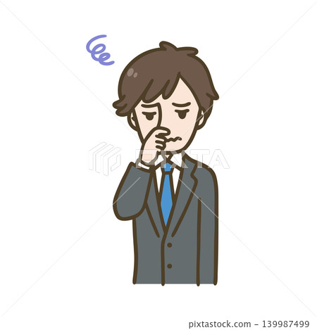 Illustration of a male office worker pinching his nose | Imagery of bad smell, runny nose, rhinitis, and hay fever Illustration of a male office worker pinching his nose | Imagery of bad smell, runny nose, rhinitis, and hay fever 139987499
