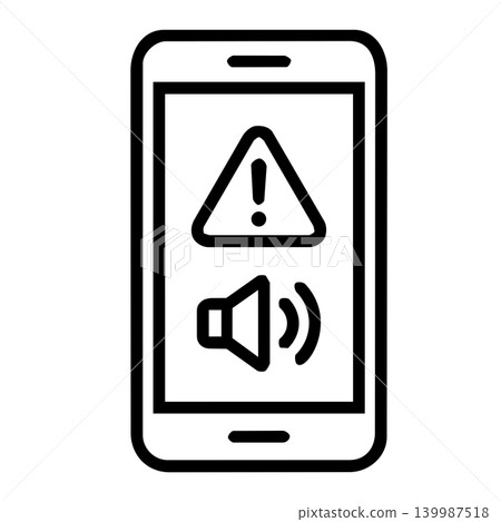Vishing cyber attack icon, minimalist line art of smartphone with alert and speaker symbol for voice phishing, phone fraud scam, and mobile security concept. 139987518