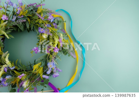 Midsummer Wreath with Maypole Ribbons. 139987635