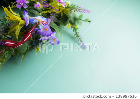Midsummer Wreath with Maypole Ribbons. 139987636