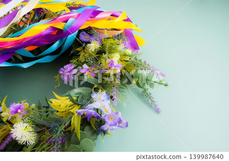 Midsummer Wreath with Maypole Ribbons. Midsummer Wreath with Maypole Ribbons. 139987640