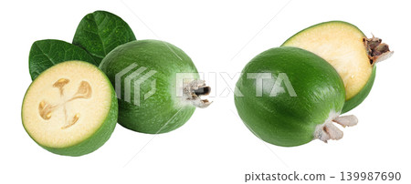 Feijoa fruit with half isolated on white background Feijoa fruit with half isolated on white background 139987690