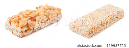 honey bars with peanut and sesame isolated on white background honey bars with peanut and sesame isolated on white background 139987733
